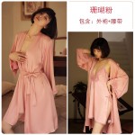 Guiruo Lace Sexy Open Front Temptation Thin Sling Sleeping Dress Lace up Sleeping Robe Bathrobe Women's Home Furnishing Set 272