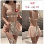 Guiruo Sexy Hollow out Mesh Spliced Short Skirt COS Cute Nurse Uniform Fun Set 3137