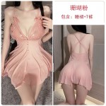 Guiruo Fun Underwear Sexy Perspective Attractive Lace Sweet Bow Knot Pajamas Open Back Suspended Dress Set 1639