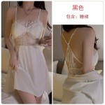 Ruo Ruo Sexy Lace Pure Desire Open Back with Chest Pads Gathered Ice Silk Pajamas Comfortable Outer Robe Home Suit Set 3124