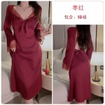 Guiruo Sexy Chest Cushion Pajamas Ice Silk Backless Temptation French Pure Desire Long Sleeve Pajama Dress Home Suit Set W2211