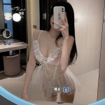 Guiruo Fun Lingerie Sexy Mesh Perspective Attractive Strap Low cut Nightwear Hanging Strap Fluffy Skirt Women's Set 1721