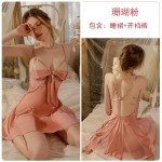 Guiruo Sexy Deep V Satin Hollow Steel Ring Small Chest Show Large Open Back Temptation Sleeping Dress Simple Outer Robe Set 2359