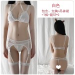 Ruo Ruo Sexy Deep V Mesh Perspective Lace Seduction Pure Desire Passion Free Three Point Women's Fun Set 19082