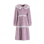 Guiruo Brand Flannel Doll Neck, Lace Splice, Pleated, Can be Outworn Nightwear, Women's Home Suit Set W2944