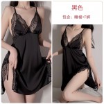 Guiruo Pajamas Sexy Deep V Lace Satin Solid Tone Suspended Nightwear, Nightgown, Bathrobe, Home Furnishing Set Sent on behalf of 245