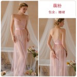 Guiruo Fun Mesh Lace Perspective Low cut Sexy Open Back Pure Desire High slit Strap Long Dress 16055