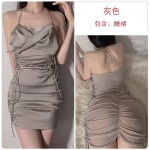 Guiruo Sexy Mesh Perspective Temptation Pleated Slim Sleepwear Slim Slim Slim Suspended Sleepwear Women's Home Furnishing Set 1612