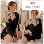 Guiruo Sexy Hanging Neck V-Neck with Chest Pad Pleated High Split Temptation Sleeping Dress Lace Up Outer Robe Home Set P2256