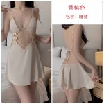 Guiruo Brand Sexy Lace Perspective Temptation Pajamas Backless Bow Strap Sleepwear Home Suit Set 1667