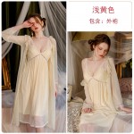 Guiruo French Mesh Splice Lace Sexy V-Neck with Chest Cushion Sleeping Dress Women's Pure Desire Home Suit Set 2408