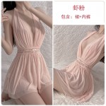 Guiruo Fun Lingerie Backless Nightwear Sexy Mesh Deep V Low Chest Hanging Neck Nightwear Home Furnishing Set Issued on behalf of 630