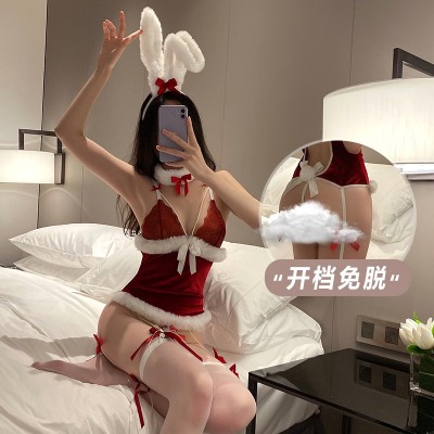 Guiruo Fun Lingerie New Year's Dress Velvet Rabbit Girl Tight Bodysuit No Take Off Temptation Uniform Sexy Set 2573