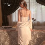 Guiruo Brand Sexy Lace Embroidered Nightwear Solid Deep V Suspended Sleepwear Cardigan Home Furnishing Set Issued on behalf of 991