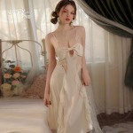 Guiruo Brand Pure Desire Style Lace Long Strap Sleeping Dress Outer Robe Ice Silk Comfortable Sweet Home Fur Set 2991