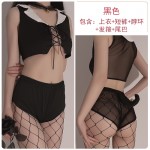 Guiruo Fun Lingerie Sexy Hollow Out Breastless Cat Girl Role Playing Two Piece Set Uniform Temptation 868