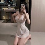 Guiruo Fun Lingerie Sexy Mesh Perspective Attractive Cross Leaky Back Sleeping Dress Lacing Strap Sleeping Dress Set 807