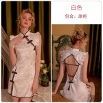 Guiruo Fun Underwear Sexy Hollow Back Stand up Neck Wrap Hip Cheongsam Ancient Style Temptation Cheongsam Uniform Set 2168