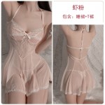 Guiruo Fun Underwear Sexy Mesh Perspective Bow Tie Lace Backless Temptation Sling Dress Uniform Set 2272