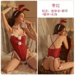 Guiruo Fun Lingerie Mesh Perspective Attractive Plush Rabbit Girl Bodysuit Open Stop No Take Off Uniform Set 2076