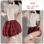 Guiruo Fun Lingerie Sexy and Tempting Bow Neck Check Pleated Short Skirt Pure Student Uniform Set 2587