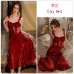 Guiruo Satin Face with Chest Pads, Perspective Lace Waist, Slim Slim Hanging Strap, Sleeping Dress, Mesh Outer Robe, Home Suit Set 3382