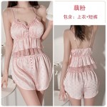 Ruo Ruo Sexy Temptation Lace Pok Dot Private Room with Chest Cushion Suspender Top Casual Shorts Home Suit Set 2242