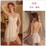 Guiruo Sexy Mesh Perspective Attractive Embroidery Lace and Chest Cushion Sleeping Dress Comfortable Outer Robe Home Suit Set 2241