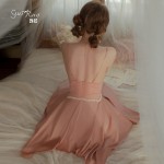 Rose Like Spring and Summer Pure Desire Wind Girls' Pajamas Chest Pads Gathered Ice Silk Sling Sleeping Dress Outer Robe Home Suit Set 3141