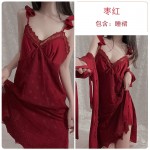 Guiruo Satin Embroidered Lace V-Neck Flying Sleeves Sexy Sleeping Dress Simple and Comfortable Outer Robe Women's Home Furnishing Set 1574