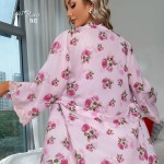 Guiruo Brand Sexy Printing Mesh Splice Lace Hanging Sleeping Dress Lace up Outer Robe Foreign Trade Home Set 9711