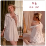 Guiruo brand sexy satin pure desire lace splicing seductive lapel boyfriend shirt skirt home clothing set 2746