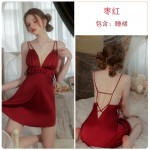 Rose like Spring and Summer Sexy Backless Temptation Ice Silk Solid Color Hanging Pajamas Lace up Outer Robe Women's Home Fur Set 3210