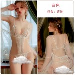 Guiruo Fun Lingerie Sexy Leaking Breast Temptation Opening No Take Off One Piece Clothing Outer Robe Women's Uniform Set 2896