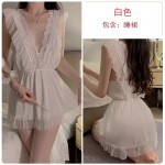 Guiruo Pure Desire Style Satin Face Collage Lace Deep V Sexy Open Back Elastic Waist Strap Sleeping Dress Home Suit 1480