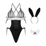 Guiruo Sexy Rabbit Girl Role Play Hollow Lace Strap Seduction Perspective Lace One Piece Uniform Set 2775