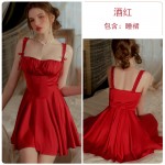 Guiruo Sexy Sleeping Dress Women's Summer French Lace up Slim Fit Short Skirt Women's Casual Breathable Home Suit Set J2466