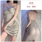 Guiruo Fun Underwear Sexy Low cut Lace Perspective Attractive Mesh Pleated Nightwear Hanging Neck Strap Nightwear 1612