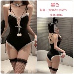 Guiruo Fun Lingerie Sexy Hidden Buckle Open Stop One Piece Dress Pure Rabbit Girl Uniform Set 2340