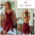 Guiruo Brand Sexy Lace Lace Lace V-Neck Suspended Nightgown Sexy Lace Up Nightgown Home Suit Pjama Set 311