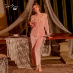 Guiruo Brand Sexy Velvet Lace Doll Neck Top Simple Pants Women's Sweet Home Fur Set P2847