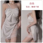 Guiruo Fun Underwear Sexy Hanging Neck Strap Sleeping Dress Female Lace Perspective Slim Fit Sleeping Dress Home Suit Set 1211