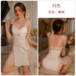 Guiruo Girl Purely Wants to Add a Chest Cushion to Gather Ice Silk Sling Sleeping Dress Outer Robe High Grade Home Fury Set J3123