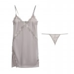 Guiruo Spring/Summer Thin Solid Color Strap Sexy Deep V Nightwear Home Furnished Lace Split Pajama Set Sent 199