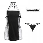 Guiruo Fun Lingerie Sexy Hanging Neck Hollow out Temptation Pajamas Wave Dot Mesh Sling Dress Home Suit Set 1325