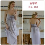 Guiruo Brand Long Ice Silk Private Room Hanging Pajama Dress with Butterfly Sweetheart Pajama Home Furnishing Set P3325