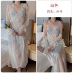 Guiruo Satin Lace Collage Slim Fit with Deep V Chest Cushion Temptation Nightgown Outrobe Home Suit Set W2785