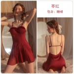 Guiruo Brand's Spring and Summer Sexy Backless Temptation Chest Pads Gather Sleepwear Ice Silk Robe Women's Home Fur Set 2219