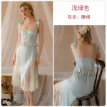 Guiruo Brand Satin Lace Splice Low cut Sexy Backless Perspective Temptation with Chest Cushion Sleeping Dress Home Furnishing 3386