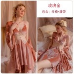 Qiruo Autumn and Winter Sexy Open Back Velvet Pajamas with Chest Pads, Suspended Sleeping Skirt, Outer Robe, Loose Homewear Set 2815